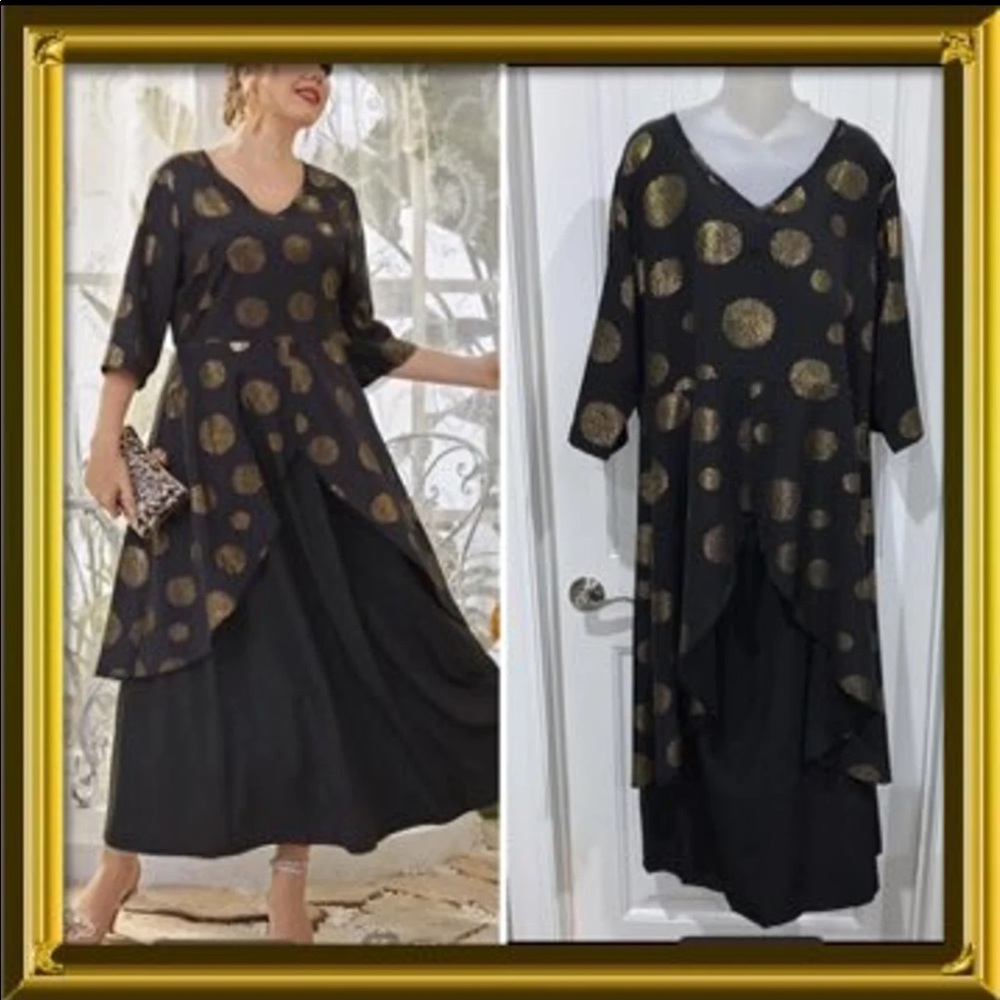 Plus Size Polka Dot Two Layered Hem Dress